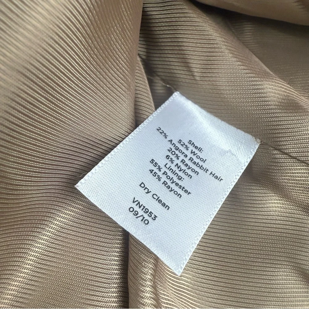 Talbots Trench Coat Long Button Front Wool/angora Blend Tan Beige Women's US 24